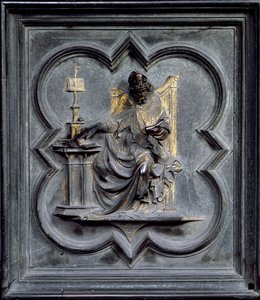 St Ambrosius, panel E på norra dörrarna till dopkapellet i San Giovanni, 1403-24 (brons)