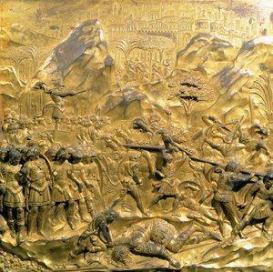 Berättelsen om David och Goliat, originalpanel från Baptisteriets östra dörrar, 1425-52 (förgylld brons) (efter restaurering) av Lorenzo Ghiberti