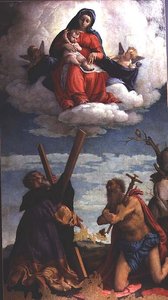 Madonna and Child in Glory med St. Andrew och St. Jerome av Lorenzo Lotto
