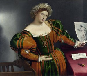 Porträtt av en venetiansk kvinna som Lucrezia av Lorenzo Lotto
