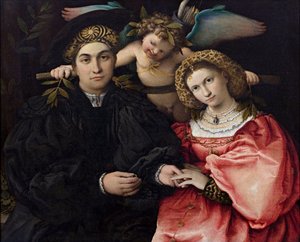 Porträtt av Marsilio Cassotti och hans brud Faustina - Lotto, Lorenzo (1480-1556) - 1523 - Olja på trä - 71x84 - Museo del Prado, Madrid av Lorenzo Lotto