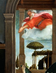 Den evige fadern, detalj från bebådelsen, ca 1434, av Lorenzo Lotto (1480-1556), olja på duk av Lorenzo Lotto