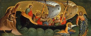 Kristus räddar Peter från drunknande Predella Panel, ca 1370.