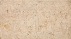 Design för ett antependium: Madonna della Misericordia med de heliga Johannes Döparen..., ca.1370. av Lorenzo Veneziano.