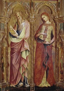 Sankt Johannes evangelisten och Sankta Maria Magdalena - Detalj av polyptiken av bebådelsen (1357, tempera och bladguld på trä)