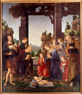 Tillbedjan av herdarna Målning av Lorenzo di Credi (1458-1537) 1400-talets sön. 2,24x1,96 m Florens, galleria degli Uffizi (Kontor)
