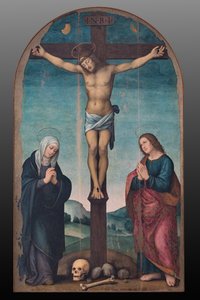 Korsfästelse, ca 1500-24 (olja på pannå) av Lorenzo di Credi