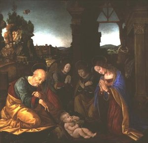 Madonna avgudar Kristusbarnet av Lorenzo di Credi