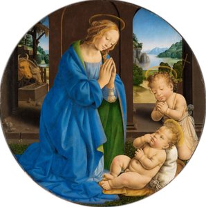 Maria som tillber barnet, med Johannesbarnet av Lorenzo di Credi