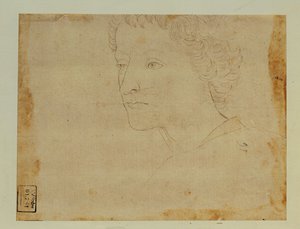 Porträtt av en pojke med lockigt hår, tre fjärdedelar mot vänster... av Lorenzo di Credi