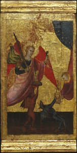 Saint Lawrence går i förbön för kejsar Henrik II:s själ. Scener ur Saint Lawrences liv, predella, ca 1412