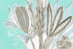 Moderna botaniska motiv i blågrönt