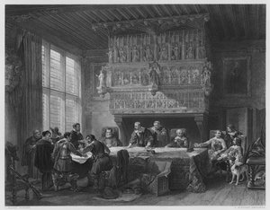 The Council of War at Courtray, från bilden i Vernon Gallery (gravyr) av Louis (after) Haghe