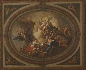 Sketch for an Oval Ceiling, c.1705 (olja på duk) av Louis (after) Laguerre