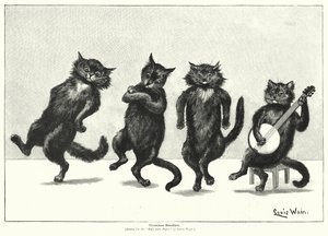 Katter som dansar (litho) av Louis (after) Wain