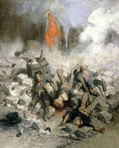 1848 års revolution: barrikader i Paris (olja på panel)