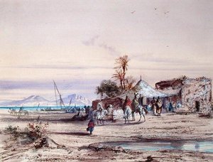 Tunisiskt landskap (akvarell på papper) av Louis Amable Crapelet