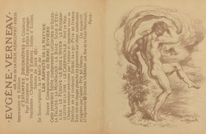 Dans naken och reklam för Eugène Verneaus dekorativa tryck [verso], 1897.