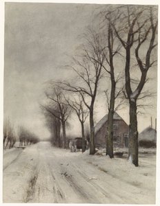 Vinterlandskap med en gård på en allé