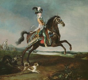 Ridsporträtt av Marie-Antoinette (1755-93) i jaktdräkt, 1783