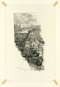 Apple Market, sett från Pont Louis-Philippe, plansch sju från Le Long de la Seine et des Boulevards av Louis Auguste Lepère
