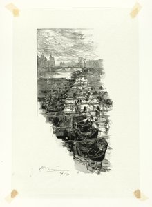 Apple Market, sett från Pont Louis-Philippe, plansch sju från Le Long de la Seine et des Boulevards av Louis Auguste Lepère