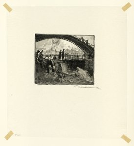 Slussen i Canal Saint-Martin, plansch sex från Le Long de la Seine et des Boulevards av Louis Auguste Lepère