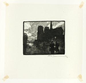 Notre-Dame, kväll, plansch åtta från Le Long de la Seine et des Boulevards av Louis Auguste Lepère