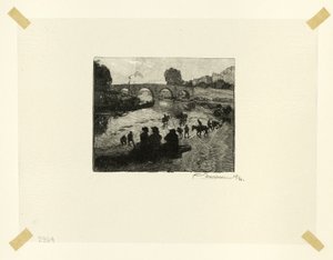 Hästdammen vid Pont Marie, plansch tio från Le Long de la Seine et des Boulevards av Louis Auguste Lepère