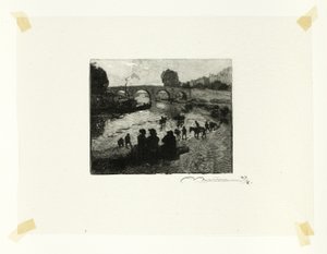 Hästdammen vid Pont Marie, plansch tio från Le Long de la Seine et des Boulevards av Louis Auguste Lepère