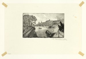 Louvren, sedd från Pont-Neuf, plansch tretton från Le Long de la Seine et des Boulevards av Louis Auguste Lepère