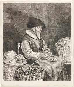 Coclers, L B, Gammal kvinna som doppar bönor (1780, Rijksmuseum Amsterdam) av Louis Bernard Coclers