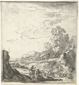 Landskap med ryttare och herde av Louis Bernard Coclers