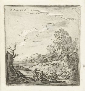 Landskap med ryttare och herde av Louis Bernard Coclers