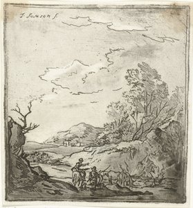 Landskap med ryttare och herde av Louis Bernard Coclers
