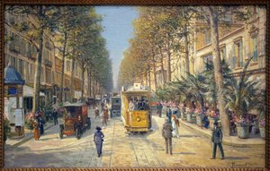 Avenue de la Gare i Nice (nuvarande avenue Jean Medecin). Det finns en Morris-kolumn till vänster. Målning av Louis Beroud (1852-1930), olja på duk, fransk konst, tidigt 1900-tal. Musee Massena, Nice.