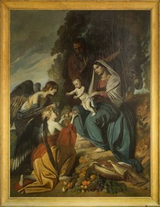 Änglar som matar den heliga familjen. Olja på duk av Louis Boulanger (1806-1867), långhus i katedralen Sens