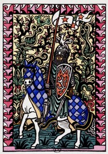Chevalier - i "" The love of Frene and Galeran berättad av Jean Renard, fynd från 1100-talet, bearbetad av Andre Mary ", ill. de engravings sur bois av Louis Bouquet, ed. Jonquieres, Paris