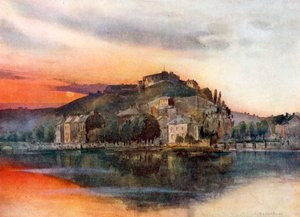 Allmän vy över Namur och dess citadell (färglitografi)