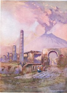 Pompeji: Vesuvius i fjärran, från Hutchinsons Picturesque Europe publicerad av Hutchinson & Son, ca 1930 av Louis Burleigh Bruhl