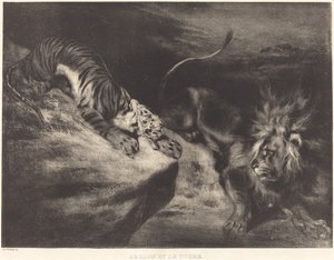 Lejonet och tigern av Louis Candide Boulanger after Eugène Delacroix