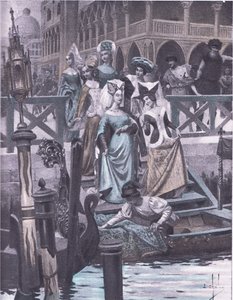 Gröna gäss, illustration från Decameron av Boccaccio publicerad av Navarre Society 1930-talet (litho) av Louis Chalon