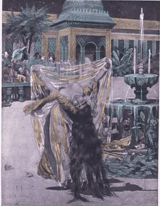 The Soldan of Babylons dotter dansar, illustration från Decameron of Boccaccio publicerad av Navarre Society 1930-talet (litho) av Louis Chalon
