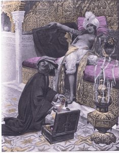 Dottern till kungen av Tunis, illustration från Decameron av Boccaccio publicerad av Navarre Society 1930-talet (litho)