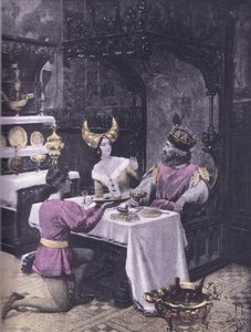 The middag av höns, illustration från Decameron av Boccaccio publicerad av Navarre Society 1930-talet (litho)