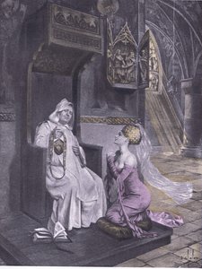 The lady and the friar, illustration från Decameron of Boccaccio publicerad av Navarre Society 1930-talet (litho)