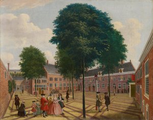 The large Courtyard of the Lepers Home, 1735 av Louis Chalon