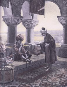 De tre ringarna, illustration från Decameron av Boccaccio publicerad av Navarre Society 1930-talet (litho)
