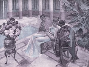 Titus och Gisippus, illustration från Decameron av Boccaccio publicerad av Navarre Society 1930-talet (litho)