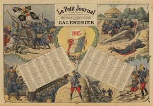 Kalender för 1915, med scener på slagfältet från första världskriget (lito i färg)
